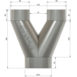 Trójnik DN50 FI 70 mm na 2×50 mm typu Y