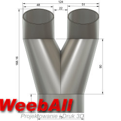 Trójnik DN50 FI 75 mm na 2×51 mm typu Y kąt 30 stopni