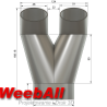Trójnik DN50 FI 75 mm na 2×51 mm typu Y kąt 30 stopni