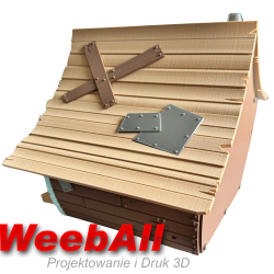Nowoczesny domek dla małych ptaków w kształcie starej chaty