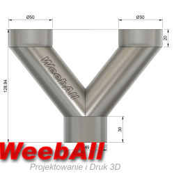Trójnik DN50 FI 49 mm na 2×50 mm typu Y kąt 30° z przesunięciem