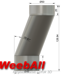 Trójnik DN50 FI 49 mm na 2×50 mm typu Y kąt 30° z przesunięciem
