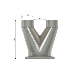 Trójnik DN50 FI 90 mm na 2×50 typu Y z podstawą 120×120